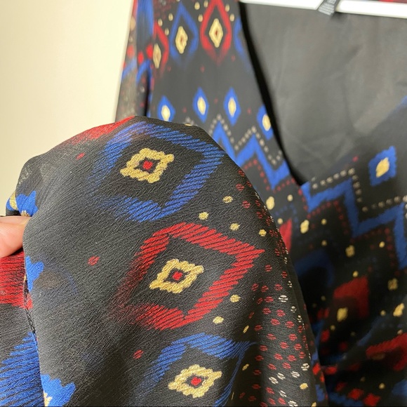 & Other Stories Black Metallic Gold Ikat Print Smocked Long Sleeve Mini Dress 4 - Picture 10 of 13